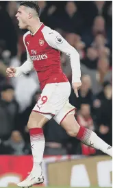  ??  ?? Arsenal’s Granit Xhaka revels in his stunning goal.