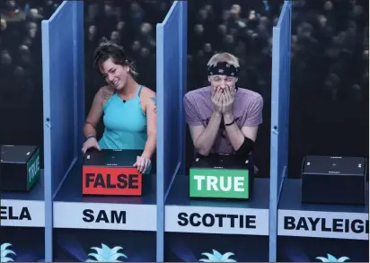  ?? Monty Brinton/CBS ?? Sam and Scottie, eventual members of the ‘Big Brother’ jury, are shown during a competitio­n.