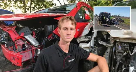  ?? Photo: John McCutcheon ?? LUCKY SURVIVOR: Gavin Bartkowski, 24, was nearly killed in a head-on collision (inset) in 2016.