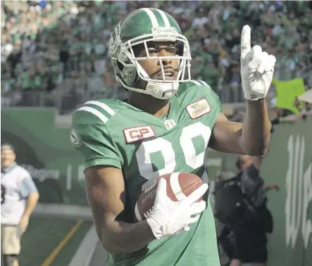  ?? MARK TAYLOR/THE CANADIAN PRESS/FILES ?? Multi-talented Duron Carter should be the Riders’ MOP nominee.