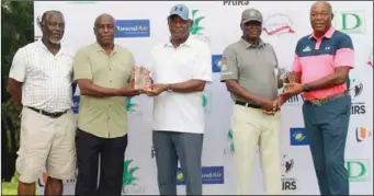  ??  ?? L-R- CEO Falcon Golf, Remi Olukoya, Captain IBB Golf Club, Senator Emma Anosike, Gen E.R. Chioba, (rtd) Haruna Mamudu and Jimmy Ahmed at the closing ceremony of the Internatio­nal Pairs final in Abuja...recently