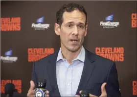  ?? PHIL LONG - THE ASSOCIATED PRESS ?? Paul DePodesta, chief strategy officer for the NFL football Cleveland Browns answers a question during a news conference at FirstEnerg­y Stadium in Cleveland, Tuesday, Jan. 14, 2020.