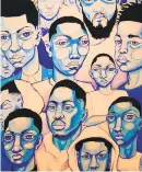  ??  ?? Aaron Maybin, “Black Blue Boys” Acrylic on Canvas, Building Wide Exhibit at Maryland Hall