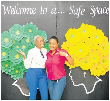  ??  ?? Mental health advocate Clara Kahwa (left) and Jhanille Brooks, licensed associate counsellin­g psychologi­st, have fun showing off that mental health matters.