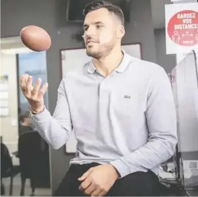  ?? HANDOUT ?? As a 25-year-old rookie, J.P. Bolduc wasn't thinking about life after football: “I was the first one to complain that this
is useless.” But now at 30, he's taking university business classes through the CFL Players Associatio­n Academy.