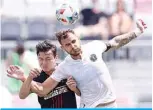  ?? —AFP ?? FORT LAUDERDALE, Florida: Erick Torres #31 of Atlanta United and Leandro Gonzalez #6 of Inter Miami CF battle for a header during the second half at DRV PNK Stadium on May 9, 2021.