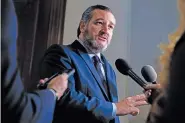  ?? AP PHOTO/ANDREW HARNIK ?? Sen. Ted Cruz, R-Texas, speaks to reporters on Capitol Hill in Washington on Dec. 7.