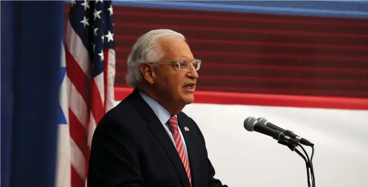  ?? (Reuters) ?? US AMBASSADOR to Israel David Friedman speaks during the dedication ceremony of the US Embassy in Jerusalem.