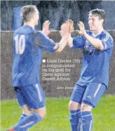  ?? John Driscoll ?? Liam Davies (10) is congratula­ted on his goal for Skem against Ossett Albion