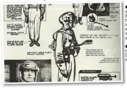  ??  ?? ● Right, artist
Frank holding a model of some sort with young fans
● Left, a diagram of Dan Dare’s space suit