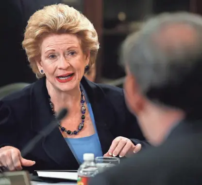  ??  ?? Sen. Debbie Stabenow, D-Mich., ranking member of the Senate Agricultur­e Committee, said, “We’ve put our political difference­s aside” to produce a bipartisan farm bill. JACQUELYN MARTIN/AP