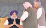  ?? SAMEER SEHGAL ?? SAD chief Sukhbir Singh Badal, Punjab CM Capt Amarinder Singh and PPCC Chief Sunil Jakhar at Dera Baba Nanak in Gurdaspur on Monday.