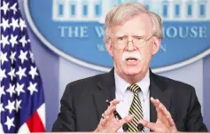  ??  ?? Bolton answers questions from reporters after announcing that the US will withdraw from the Vienna protocol and the 1955 ‘Treaty of Amity’ with Iran during a news conference in the White House briefing room in Washington, US. — Reuters photo