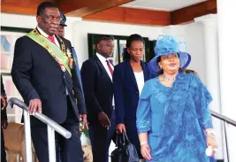 ?? — Picture: John Manzongo ?? President Mnangagwa and First Lady Auxillia Mnangagwa leave State House after a photo session for the State of the Nation Address at Parliament Building in Harare yesterday.