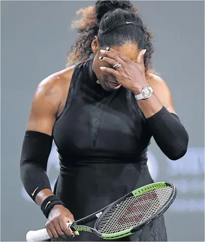  ?? Picture: AFP ?? POINT TO PONDER: Serena Williams reacts after losing a point in her match against her sister Venus during the BNP Paribas Open in Indian Wells on Monday