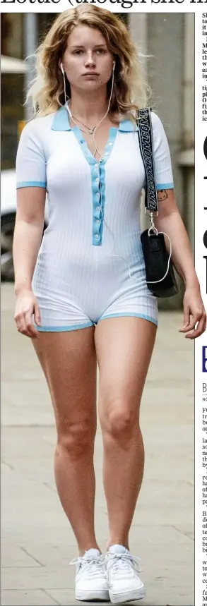  ??  ?? Model Lottie Moss in her skimpy skin-tight playsuit last week