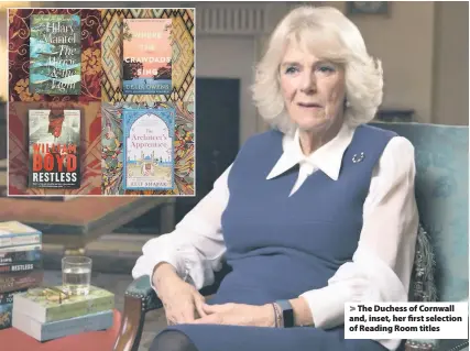  ??  ?? The Duchess of Cornwall and, inset, her first selection of Reading Room titles