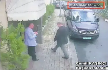  ?? CCTV / Hurriyet ?? This image claims to show Saudi journalist Jamal Khashoggi entering the Saudi consulate in Istanbul.