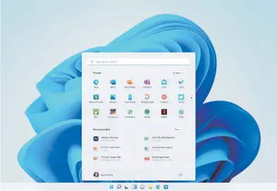  ?? (efe/ microsoft) ?? Menú de inicio y los iconos de las aplicacion­es más usadas del nuevo sistema operativo Windows 11 que han sido movidas de la esquina inferior izquierda, al centro de la pantalla.