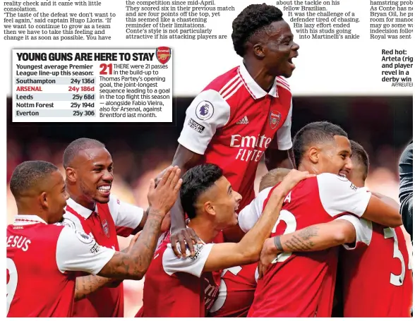  ?? AP/REUTERS ?? Red hot: Arteta (rigth and players revel in a derby win