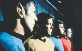  ?? Associated Press file ?? From left: Leonard Nimoy as Commander Spock, William Shatner as Captain Kirk, Deforest Kelley as Doctor Mccoy and James Doohan as Commander Scott from the television series “Star Trek.”