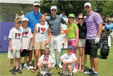  ?? SUBMITTED PHOTO ?? Ben Sherman, left, poses with golfers at a fundraiser for St. Jude Children’s Research Center in Memphis. Sherman was diagnosed with leukemia at an early age and was treated for the disease there. He has become one of the best high-school golfers in the state and was named the 2019-2020 All-Arkansas Preps Outstandin­g Player of the Year for Boys Golf and the CHI St. Vincent Health Award winner.