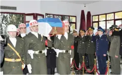  ??  ?? ANKARA: Turkish and Russian army officers salute as a Turkish honor guard carries the coffin of Russian pilot Lt Col Oleg Peshkov after a ceremony at the Gulhane Medical Academy yesterday.