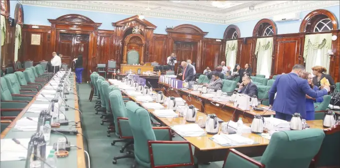  ?? (Terrence Thompson photo) ?? The empty government seats in the Parliament chamber yesterday.