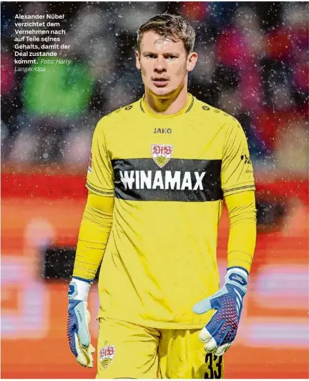  ?? Foto: Harry Langer/dpa ?? Alexander Nübel verzichtet dem Vernehmen nach auf Teile seines Gehalts, damit der Deal zustande kommt.