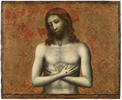  ??  ?? 1. Christ as the Man of Sorrows, first half of 14th century, Giovanni Baronzio (fl. 1292–1309 or 1314/15), tempera on panel, 15.6 × 19cm. Moretti Fine Art at Monaco Art Week