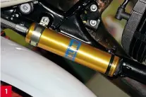  ??  ?? 1 1: Öhlins rear shocker needs a remote reservoir to allow for gas and oil expansion and cooling.