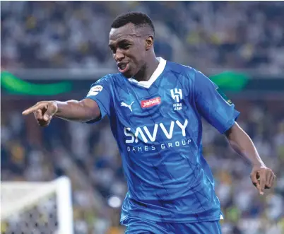  ?? X/@Alhilal_EN ?? Saud Abdulhamid celebrates scoring the goal that took Al-Hilal to the King Cup final.