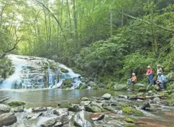  ?? CITIZEN TIMES FILE PHOTO ?? Hikers take in Indian Creek Falls, located not far from Deep Creek in Great Smoky Mountains National Park, in a 2012 photo. The trail leading to the falls is mostly flat, which makes it an easy walk.