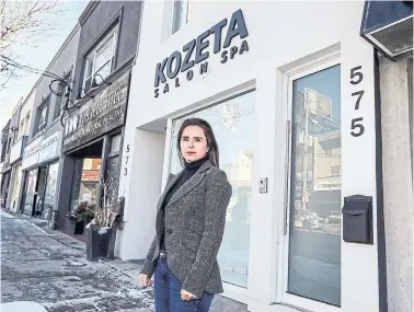  ?? ANDREW FRANCIS WALLACE TORONTO STAR ?? Kozeta Izeti, owner of Kozeta Salon & Spa on Eglinton Avenue West, shares feelings of frustratio­n with other small business owners who have been told they are not essential, while big box stores are allowed to stay open.