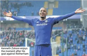  ??  ?? Kenneth Zohore enjoys the moment after his goal against Rotherham