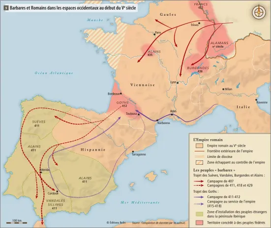  ??  ?? 5
Barbares et Romains dans les espaces occidentau­x au début du Ve siècle