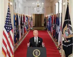  ?? Foto: AFP ?? Im East Room des Weißen Hauses hält US-Präsident Joe Biden seine Rede zum ersten Jahrestag der Corona-Pandemie.