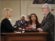  ?? JORDIN ALTHAUS — NBC — WARNER BROS. TELEVISION VIA AP ?? From left, Melissa Rauch, India de Beaufort and John Larroquett­e in a scene from the series “Night Court.”