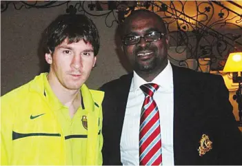  ??  ?? FC Barcelona star, Lionel Messi ( left) and Licensee of FCBESCOLA Academy in Lagos, Mr. Leslie Oghomienor, during a meeting in Barcelona… recently.