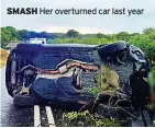  ?? ?? SMASH Her overturned car last year