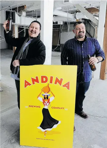  ?? MARK VAN MANEN /PNG ?? Nicolas, left, and Andres Amaya stand inside the soon-to-open Andina Brewing Company on Powell Street in Vancouver.