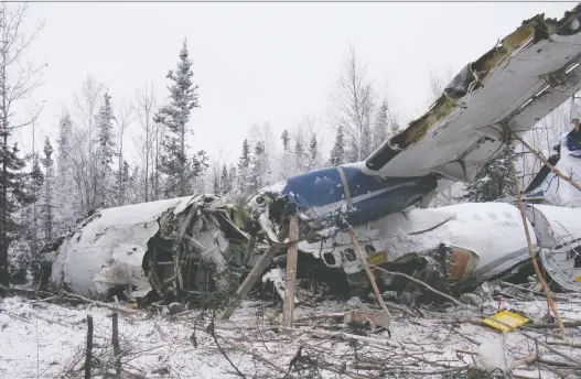  ?? TRANSPORTA­TION SAFETY BOARD OF CANADA ?? Two years after one person was killed in this plane crash near Fond du Lac, a First Nation chief says the runway needs an overhaul.