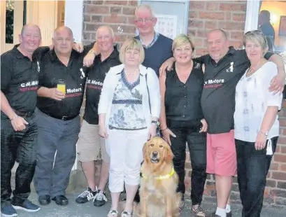  ??  ?? ●» Dennis Meszaros, Dave Oakes, Graham Burgess, Trevor, Iris’s Husband, Lorraine Wilshaw, Kev Wilshaw and Karen Meszaros; Front is Iris with Delaney the guide dog