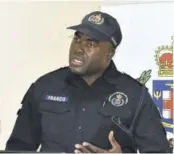  ?? (Photo: Gregory Bennett) ?? Head of the Manchester police Superinten­dent Gary Francis speaking at a press conference on Tuesday at the Golf View Hotel in Mandeville.