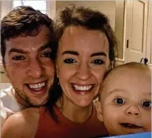  ?? CONTRIBUTE­D BY KEVIN EGAN ?? Atlanta United play-by-play announcer Kevin Egan, wife Meg and son James are getting to spend time together at their Roswell home during the pandemic.