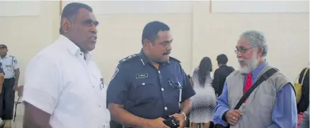  ?? Photo: Fiji Police Force ?? Director Strategic Plan SSP Aporosa Lutunauga (middle) is speaking to participan­ts at the symposium at the Fiji Police Academy in Nasova on July 19, 2018.