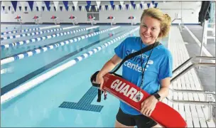  ?? STACI VANDAGRIFF/THREE RIVERS EDITION ?? Sarah Brister is one of 11 lifeguards at the Searcy Swim Center, which held its grand opening Oct. 23, 2017. The facility has almost 8,000 members, said Chad Price, director, a number that he said exceeded everyone’s expectatio­ns. He plans to add pool yoga in the next couple of months.