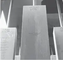  ?? EQUAL JUSTICE INITIATIVE ?? Rubin Stacy is memorializ­ed by the National Memorial for Peace and Justice in Montgomery, Alabama. His name is etched on one of 800 steel columns that hang from the museum’s ceiling.