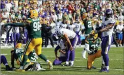  ?? MATT LUDTKE - AP FILE ?? Minnesota Vikings kicker Daniel Carlson reacts after missing a field goal during overtime in an NFL football game against the Green Bay Packers in Green Bay, Wis. The game finished 29-29.