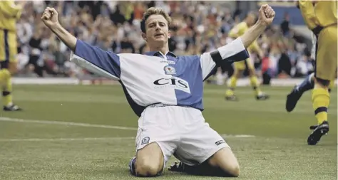  ??  ?? 0 Another Gallacher goal, this time for Blackburn Rovers in 1998